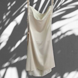 Ivory silk raw edge mini dress (swipe to see on)